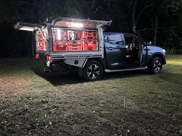 Truck with its canopy lit by a LockLite