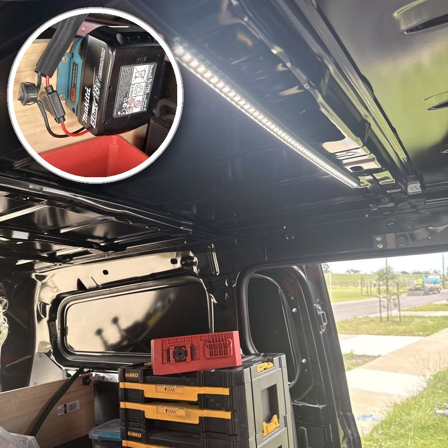 A customer's van lit by LockLite, running off his Makita battery
