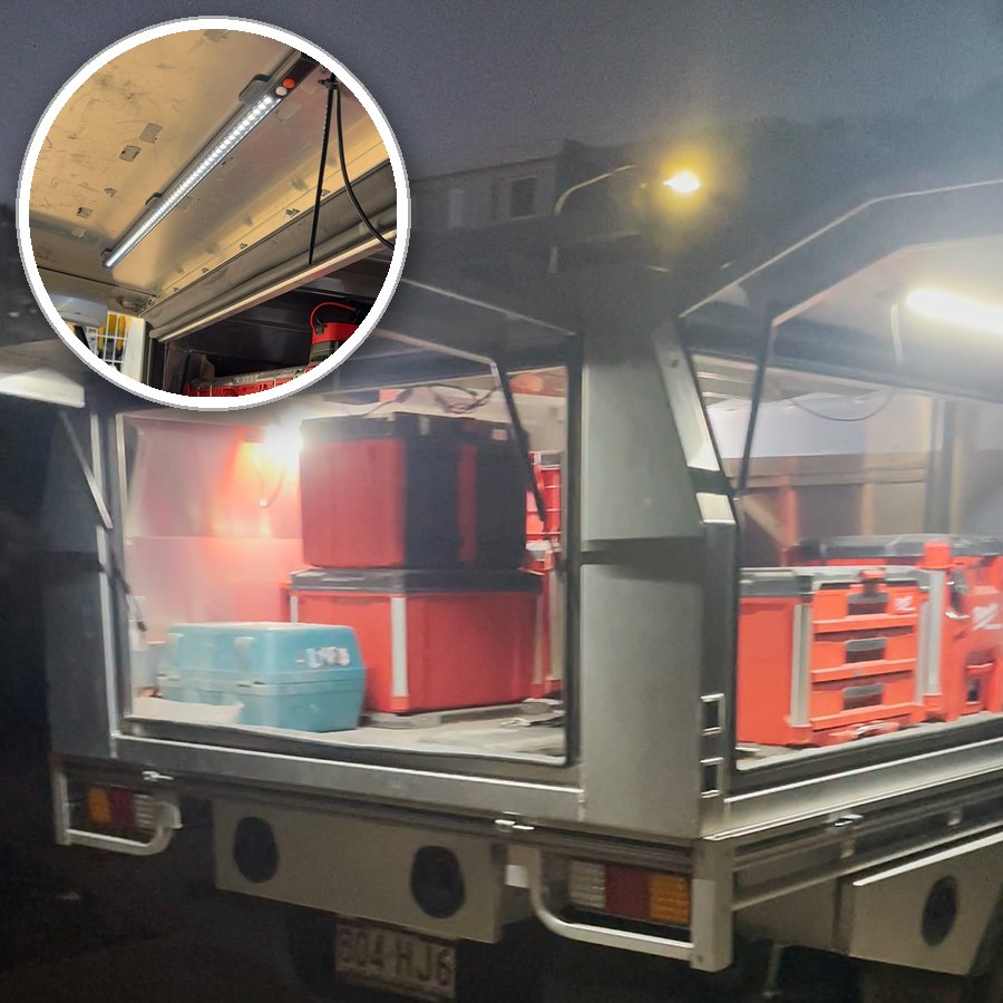 Truck toolbox glowing at night with LockLite