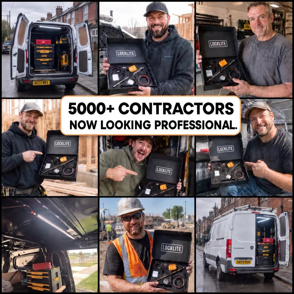 5000+ contractors now looking professional: trades holding LockLite kits and vans lit up